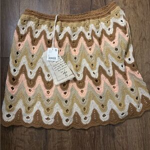 Free People Cream Embellished Mini A-Line Skirt